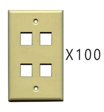 100 Pack Lot Keystone 4 Hole Port Jack Wall Face Plate Network CAT5e CAT6 Ivory