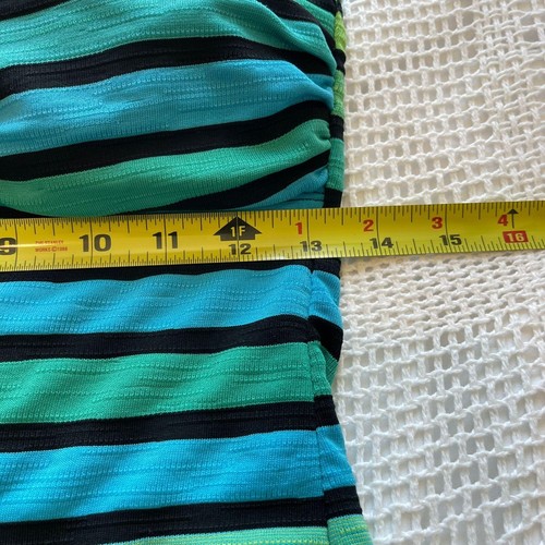 La Blanca Striped Bandeau Tankini Top Ruched Front Swimwear Green Blue Black 4 - Picture 6 of 8
