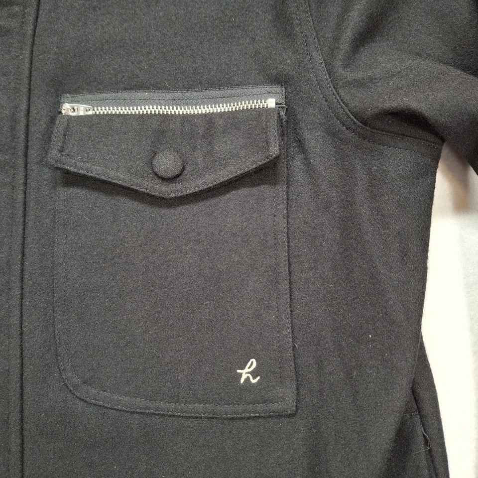 Holden Wool Blend Coat Men Large Black Military Pea Coat Pockets Epaulettes - Image 4 of 4