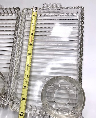 4 Atlas Ball & Rib Glass MCM Sip N Smoke Snack Candlewick Tray & Coffee Cup Set - Picture 9 of 9