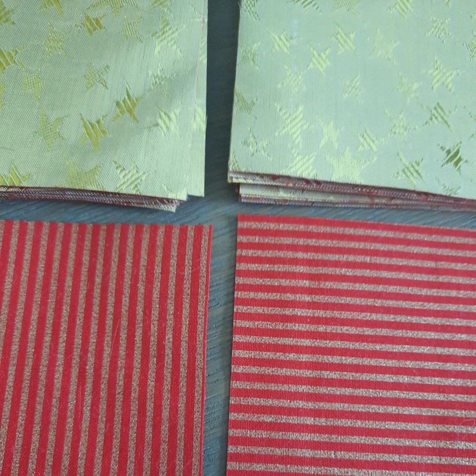 32 ~ Quilting Squares Fabric 4" X 4" & 3" X 3" Christmas Gold Stars Red Stripes - Image 3 of 4