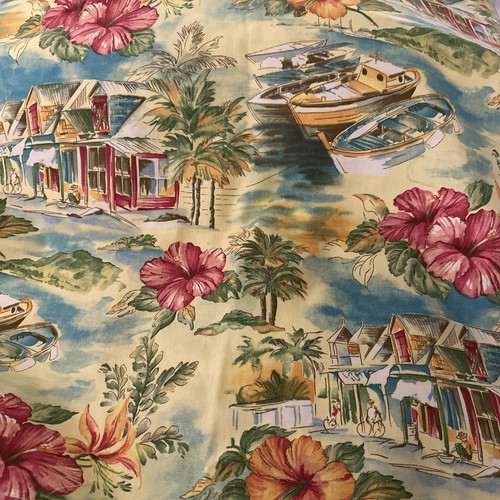 Tissu Hawaïen Vintage Gunter Henrik Von Hamm Années 60 – Bleu Océan 3,8 Yards