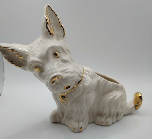 Vintage Scottie Westie Cairn Terroir Gold and Cream Dog Planter Air Fake plants  - Picture 1 of 12