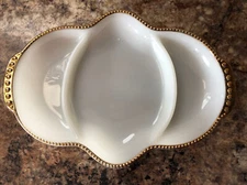 Vintage Fire King 3 Compartment Relish Serving Dish-Hobnail gold trim-11" X 7"