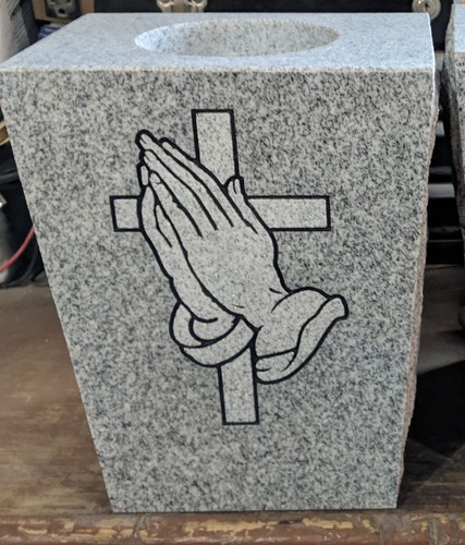 Granite Memorial Vase Tapered 8"x6"x10" Gray with Design - Picture 7 of 7
