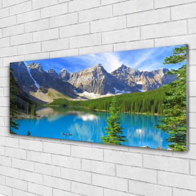 Tulup Wandbilder Glasbilder Dekobild 125x50 See Gebirge Wald Landschaft