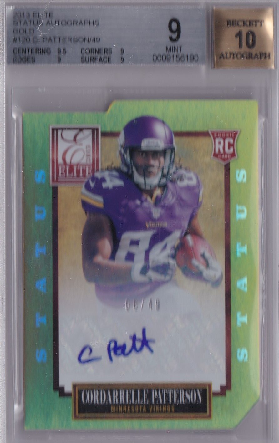 Cordarrelle Patterson Panini Elite #120 Gold Status Die-Cut-Autograph