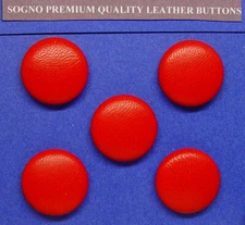 5 MADE IN USA 23.5 mm ( 15/16" ) FERRARI RED GENUINE LEATHER BUTTONS, ATTRACTIVE