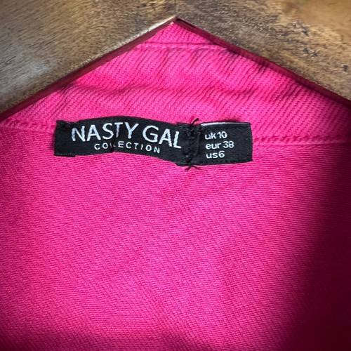 Nasty Gal Overshirt Jacket Shacket Denim Button Down Long SL Hot Pink Size US 6 - Picture 2 of 9