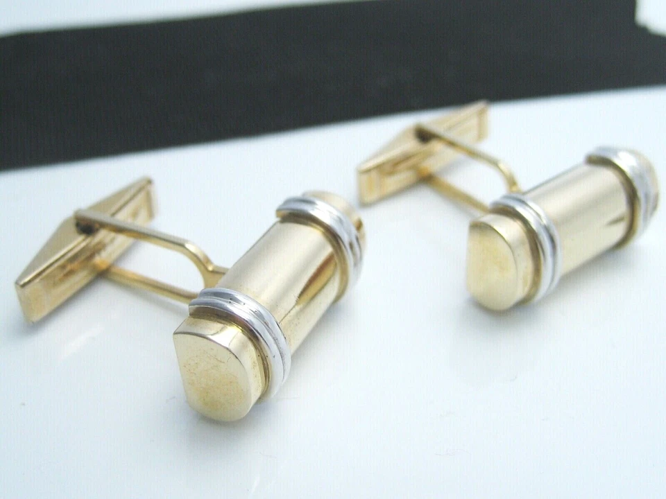 Винтажные дизайнерские подписанные кнопки запонки из желтого и белого золота 14 карат L&M - Изображение 3 из 4