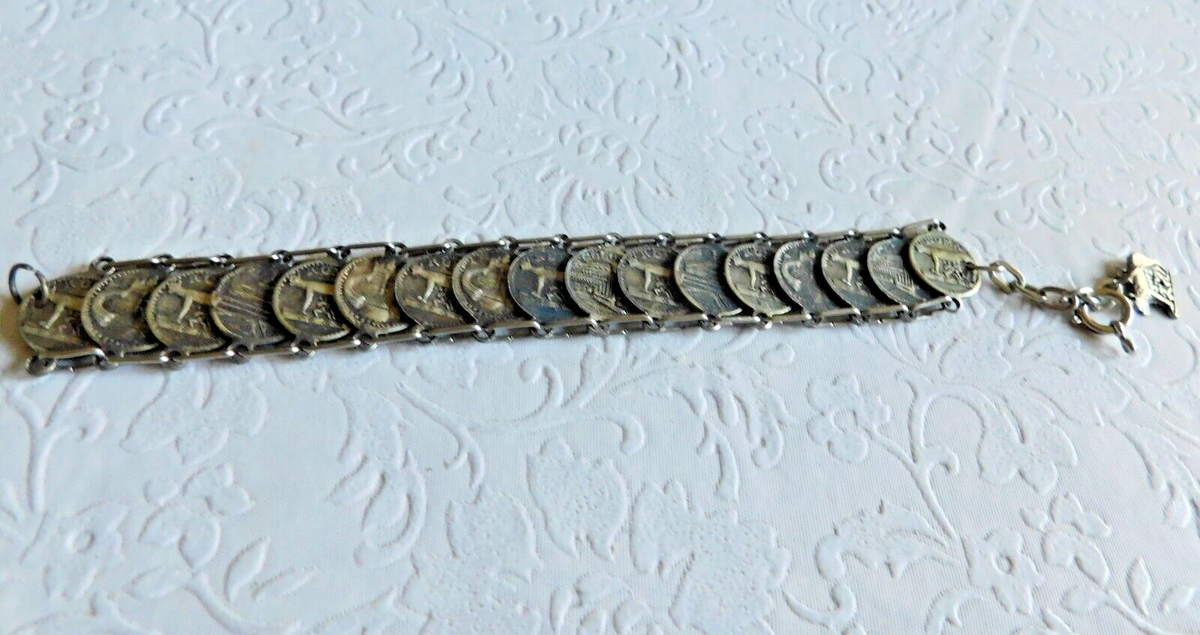 トロールビーズ イタリア:ロムルス＆レムス VINTAGE SILVER TONE ROME ITALY ROMULUS & REMUS COIN BRACELET