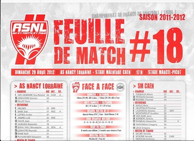 Spielbogen Nr. 18 ASNL - Stade Malherbe Caen (2011 - 2012) - Ligue 1