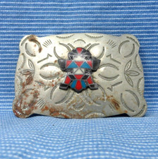Kachina Belt Buckle Large Native Inlay Nickel Silver Vtg Frontier Buckles.GTA361