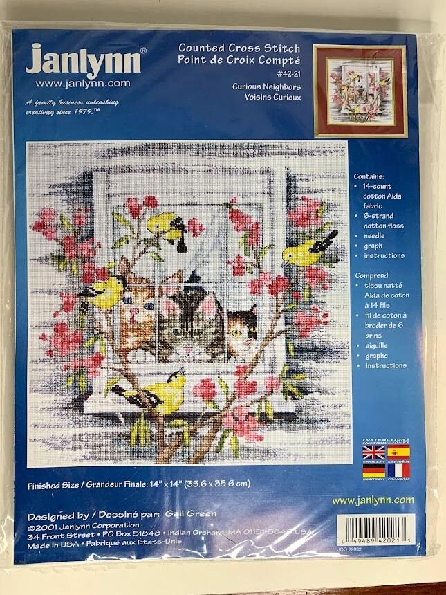 Birds Teasing Cats Janlynn Counted Cross Stitch Kit Curious Neighbors 14x14