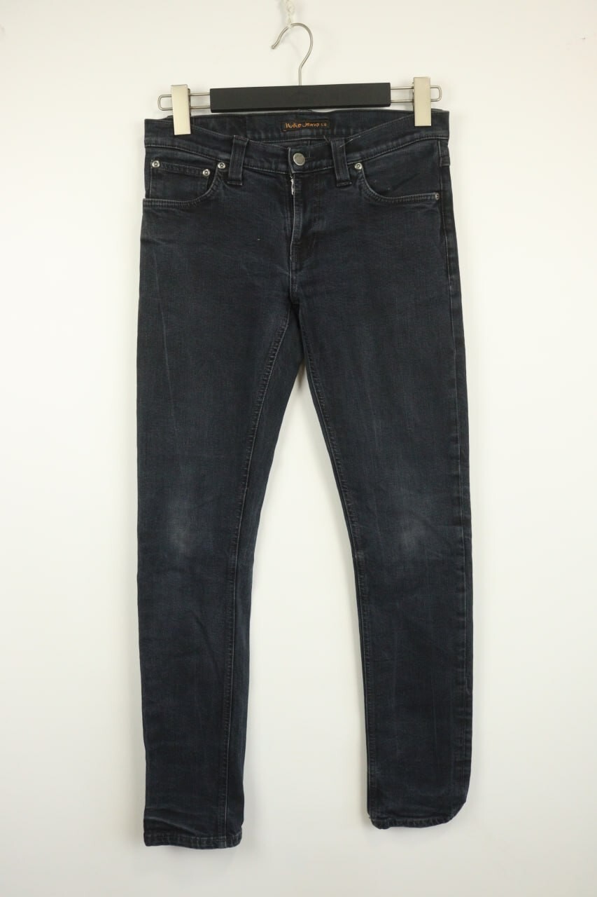 NUDIE Denim Black Stretch Straight Slim Fit Jeans W29 L32 Button Fly