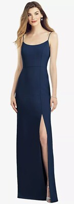 After Six 6822 Spaghetti Strap V-Back  Gown in Midnight Navy sz 6 NWOT