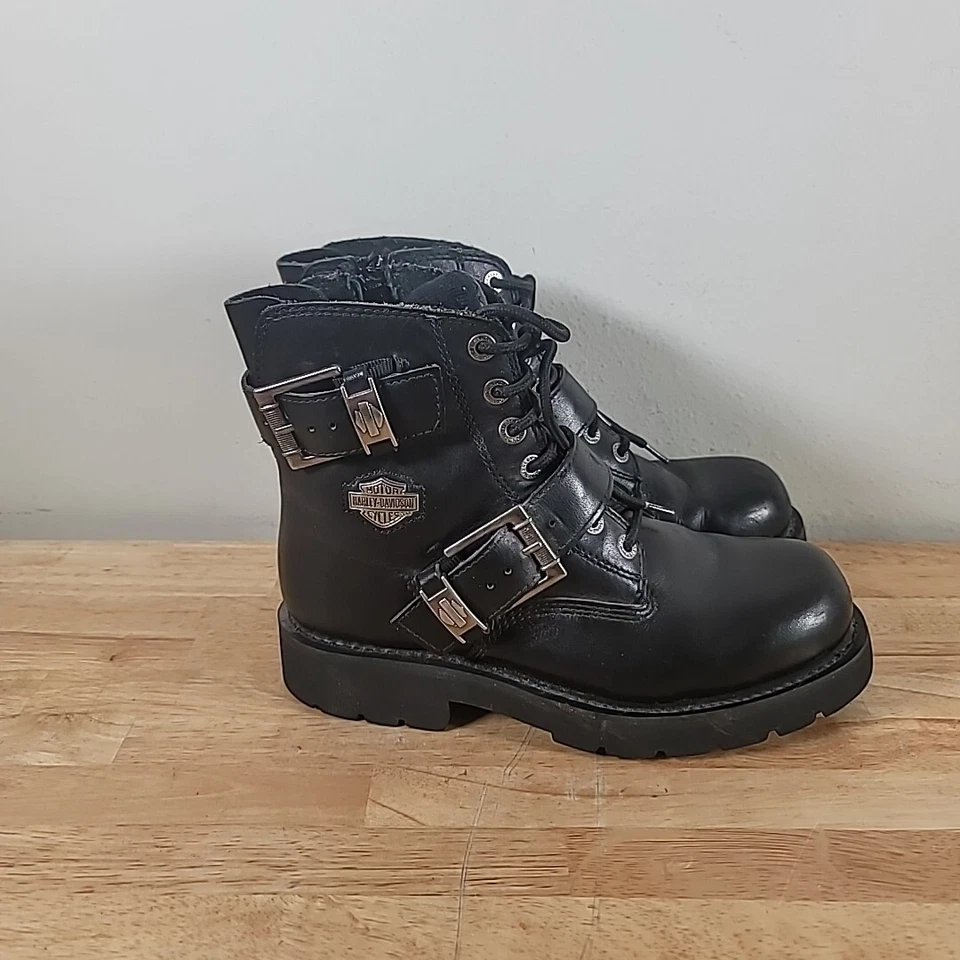 Harley Davidson Brake Buckle Side Zip Black Leather Boots 94321 Men Size 8.5 - Image 3 of 4