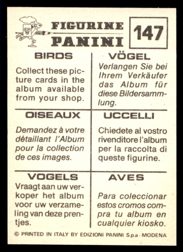 Panini Birds 1978 GreyRumped Swiftlet (Birds' nests) No. 147 eBay