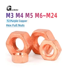 T2 Purple Copper Hex Full Nuts Hexagon Plain Nut M3 M4 M5 M6 M8 M10 M12 M14~M24