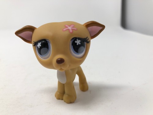 Hasbro Littlest Pet Shop LPS Tan Whippet Greyhound #498 Blue Eyes Pink Dog - Picture 5 of 7