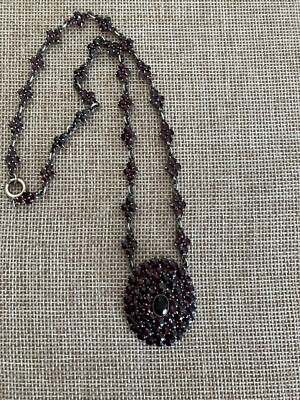 Antique Bohemian Czech Garnet Victorian Necklace 16 in