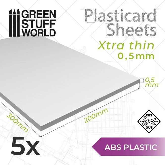 Green Stuff World GSW9105 ABS Plasticard A4 0.5mm Sheet Set (New)
