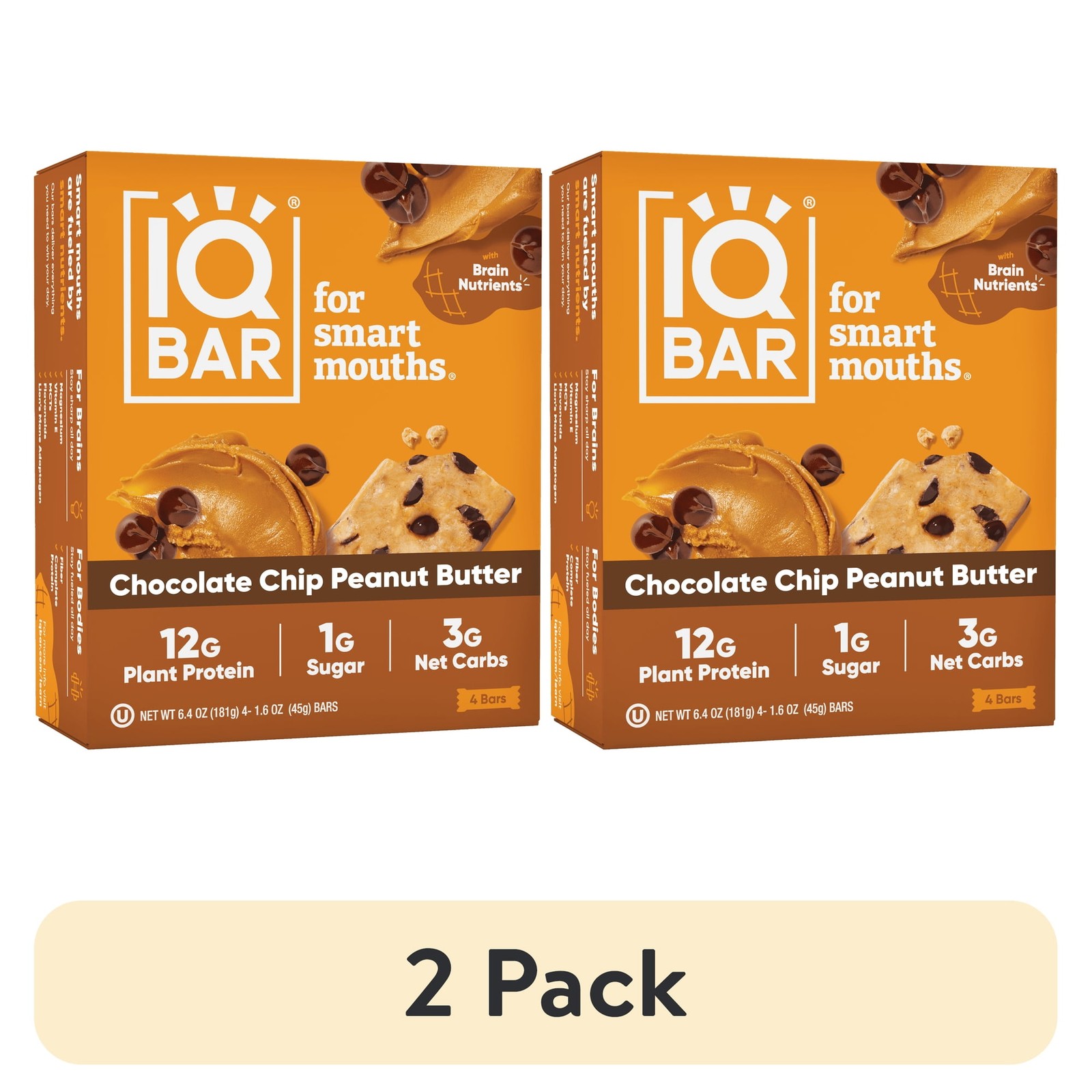 IQBAR Chocolate Chip Peanut Butter Protein 8 bars - Free Shi