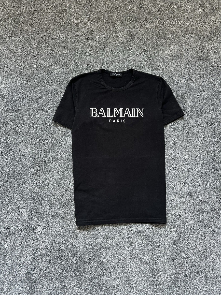 Balmain Paris Men's Black T-Shirt Embossed Logo Size:M RARE