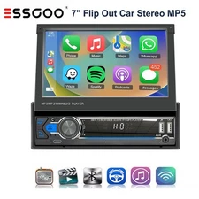ESSGOO 7" Flip Out Car Stereo Radio Head Unit Single 1 DIN In-Dash FM USB AUX-IN