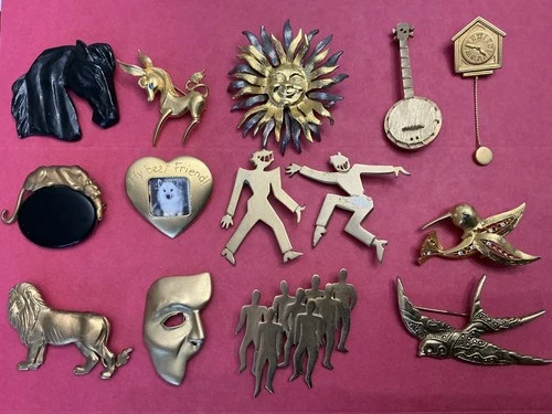 Signed JJ Jonette BROOCH & Pins Rhinestone Enamel Vintage Costume Jewelry