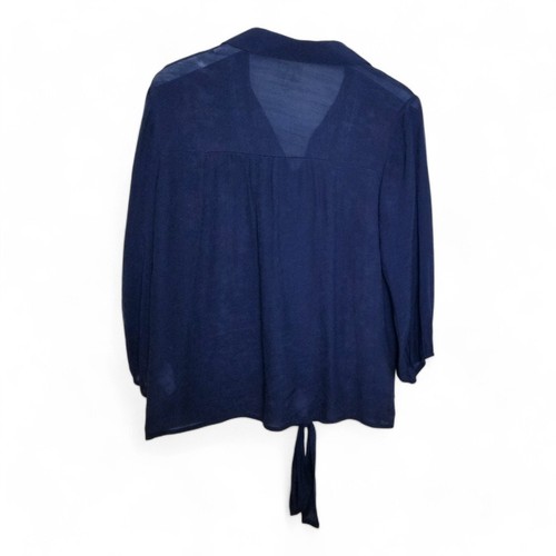 FIG & FLOWER Anthropologie Embroidered Navy Blue Tie-Front Top - Medium - Picture 5 of 8