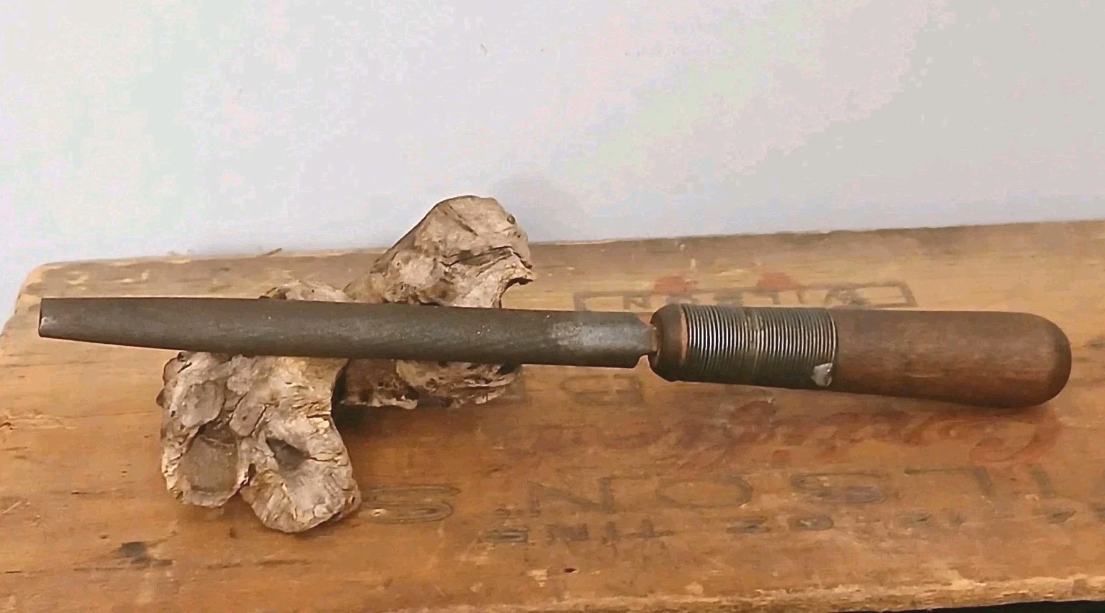 Old Simonds Nucut USA Half Round Smooth File w/Wire Wrapped Wood Handle - Nice 