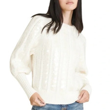 VERONICA BEARD YOLA CASHMERE WOOL CABLE KNIT SWEATER S SEQUINS CREAM BISHOP SLV
