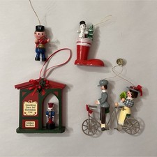Kurt S. Adler 1983 Christmas Wooden Ornaments Set Soldier Bicycle Boot Snowman