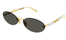 GUCCI Sunglasses GG 1922 SA 001 Gold Black Pearl Grey Lens Oval Rimless New 63mm