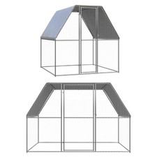 Chicken Cage Pet House Animal Shelter Kennel Silver and Grey Galvanised Steel