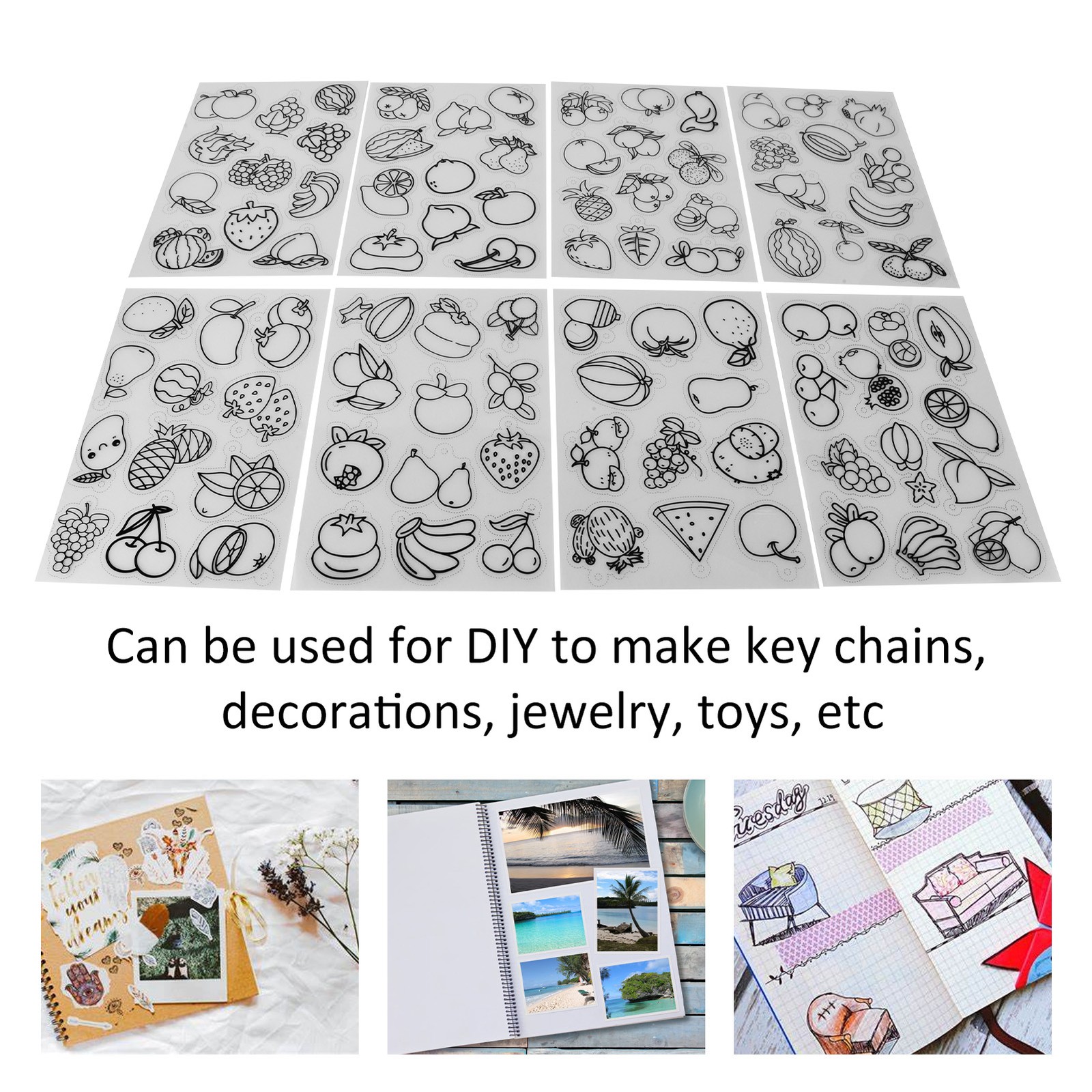 8Pcs Heat Shrink Sheet Set Fruit Vegetable Pattern Beautiful Wide Application