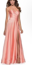 NWT La Femme 28608 Peachy Pink Strapless Sweetheart Neckline Pockets Gown