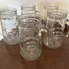 5 Statue of Liberty Centennial Clear Glass Mugs, Stein, Anchor Hocking