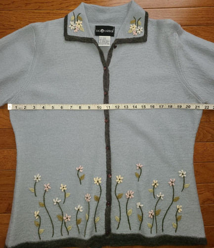 Women Sag Harbor Wool Mohair Blue Flowers Cardigan Sweater Lg Button Gardengirl, $28 - Photo 9