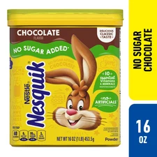 Nestle Nesquik No Sugar Added Chocolate Powder, 16 oz, Can, Makes Instant Chocol