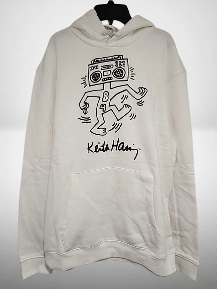 New Keith Haring Boombox Project Gap Mens Medium White Fleece Hoodie