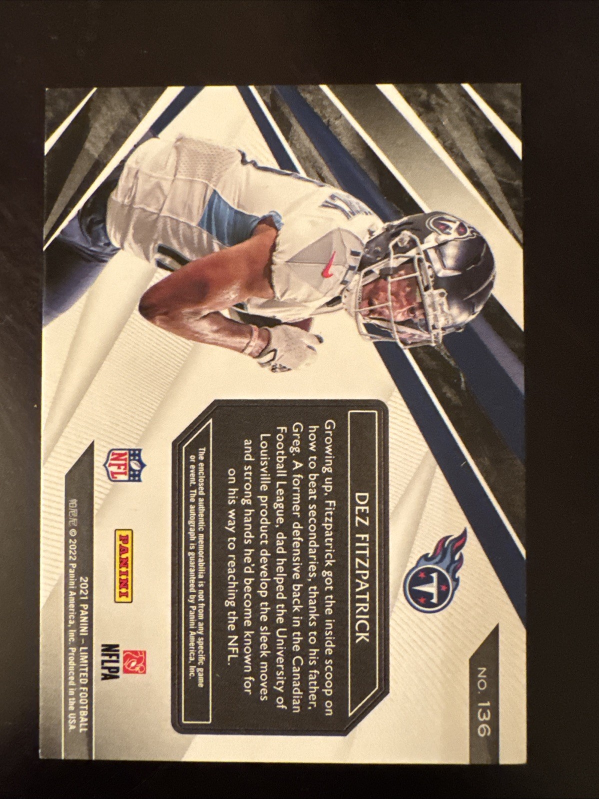Panini 2021 Limited Dez Fitzpatrick Rookie Auto Patch Titans # /75 view 2