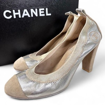 CHANEL パンプス　35 Rare Chanel 35C Suede Silver Stripe Heels Size 22cm/US 5.5 | eBay