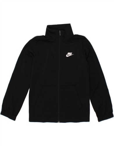 NIKE Boys Graphic Tracksuit Top Jacket 11-12 Years Medium Black Polyester CR71