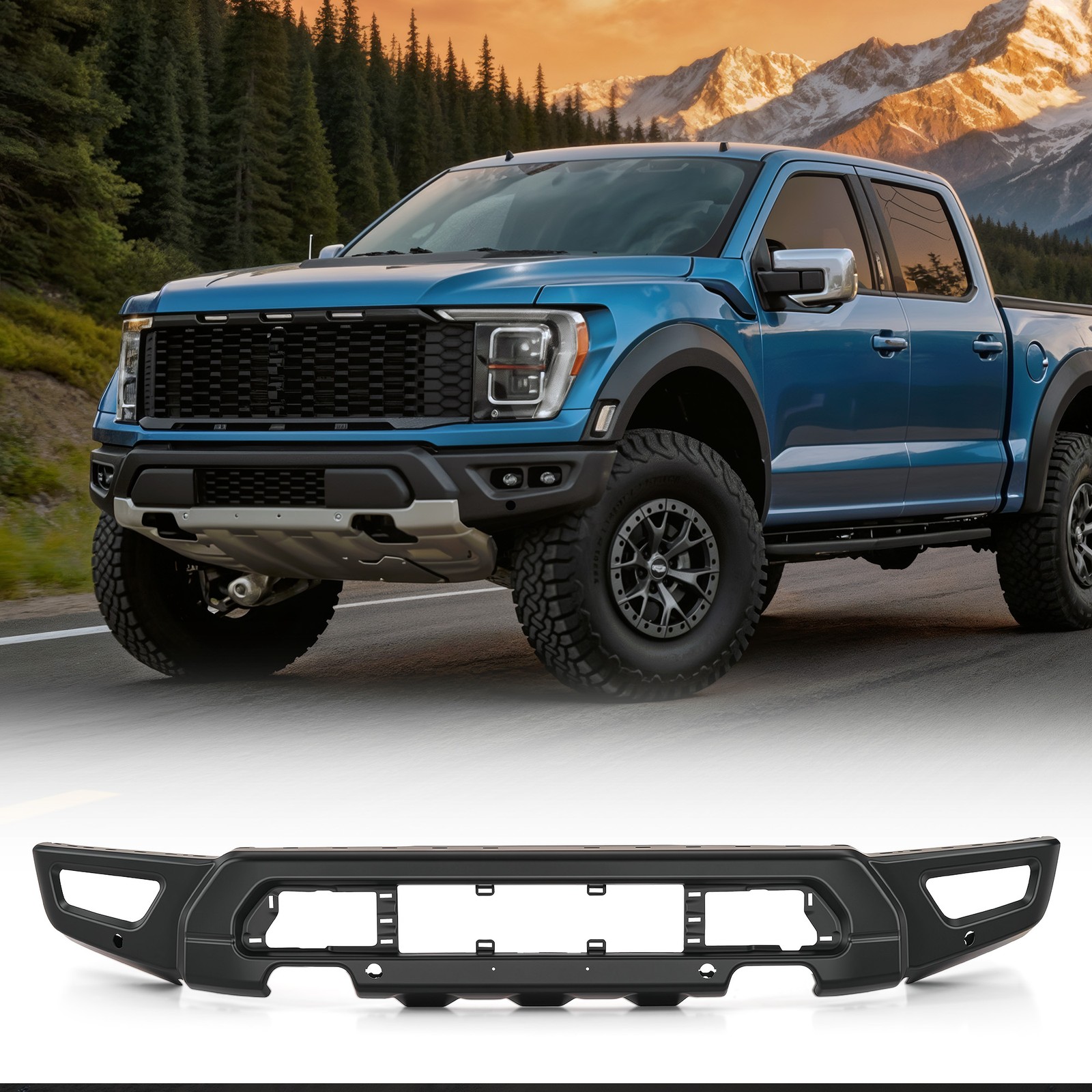 Front Bumper Cover Face Bar For 2021-2025 Ford F150 Raptor W Sensor Holes Black