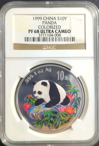 1999 China S10Y Panda Colorized NGC PF 68 Ultra Cameo 1 Troy Oz Silver Coin