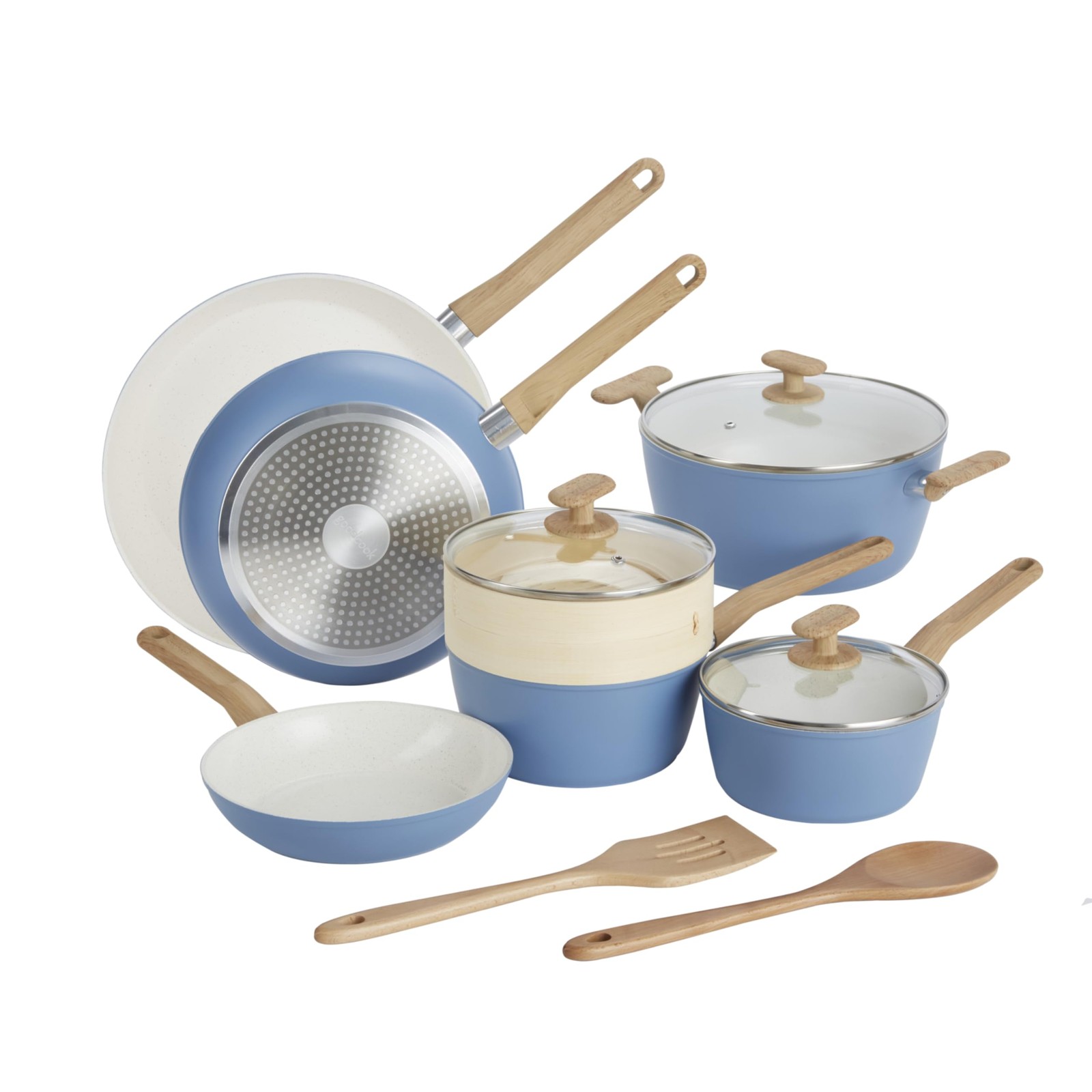12-Piece Healthy Ceramic Titanium-Infused Cookware Set, Light Blue – Pots, Pa...
