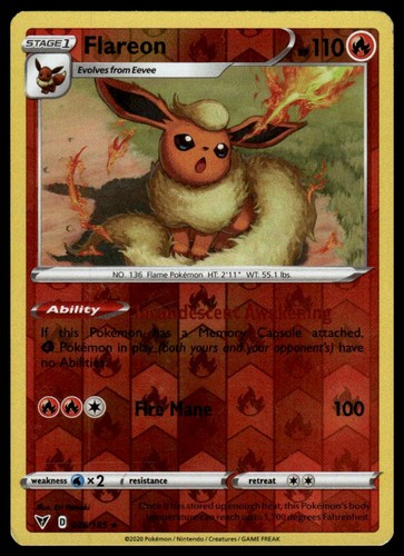 Pokemon Flareon Reverse Holofoil SWSH04: Vivid Voltage - 026/185 LP