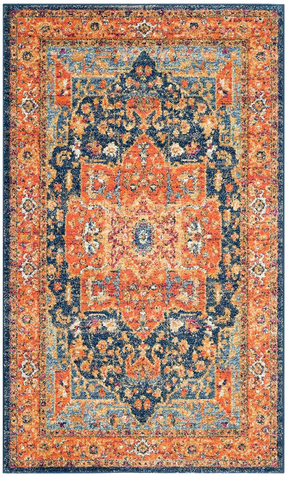 Medallón Oriental Evoke Collection 3' x 5' Azul/Naranja EVK275C Envejecido No... Foto 2 de 4